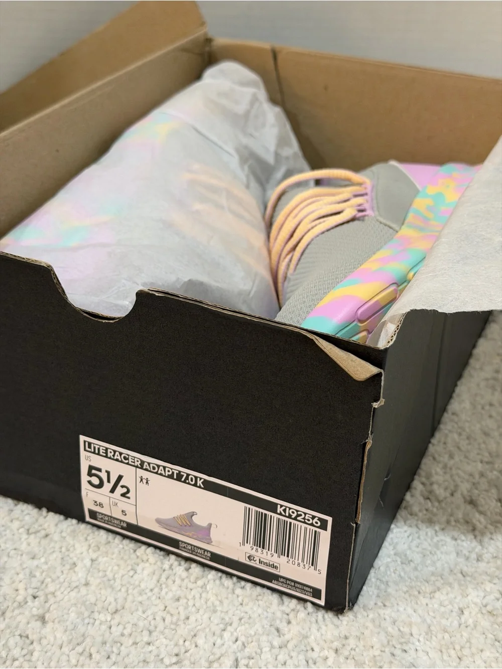 ✨$80 Retail!✨ Adidas Lite Racer Adapt 7.0 Kids Sneakers with Multicolor Sole